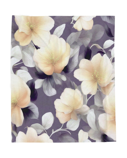White Blush Floral Bunch Velveteen Plush Blanket, 50" x 60"