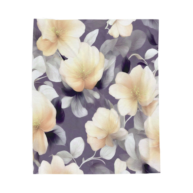 White Blush Floral Bunch Velveteen Plush Blanket, 50" x 60"