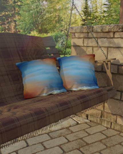Blue Sea Red Orange Fog 16" x 16" Outdoor Pillows