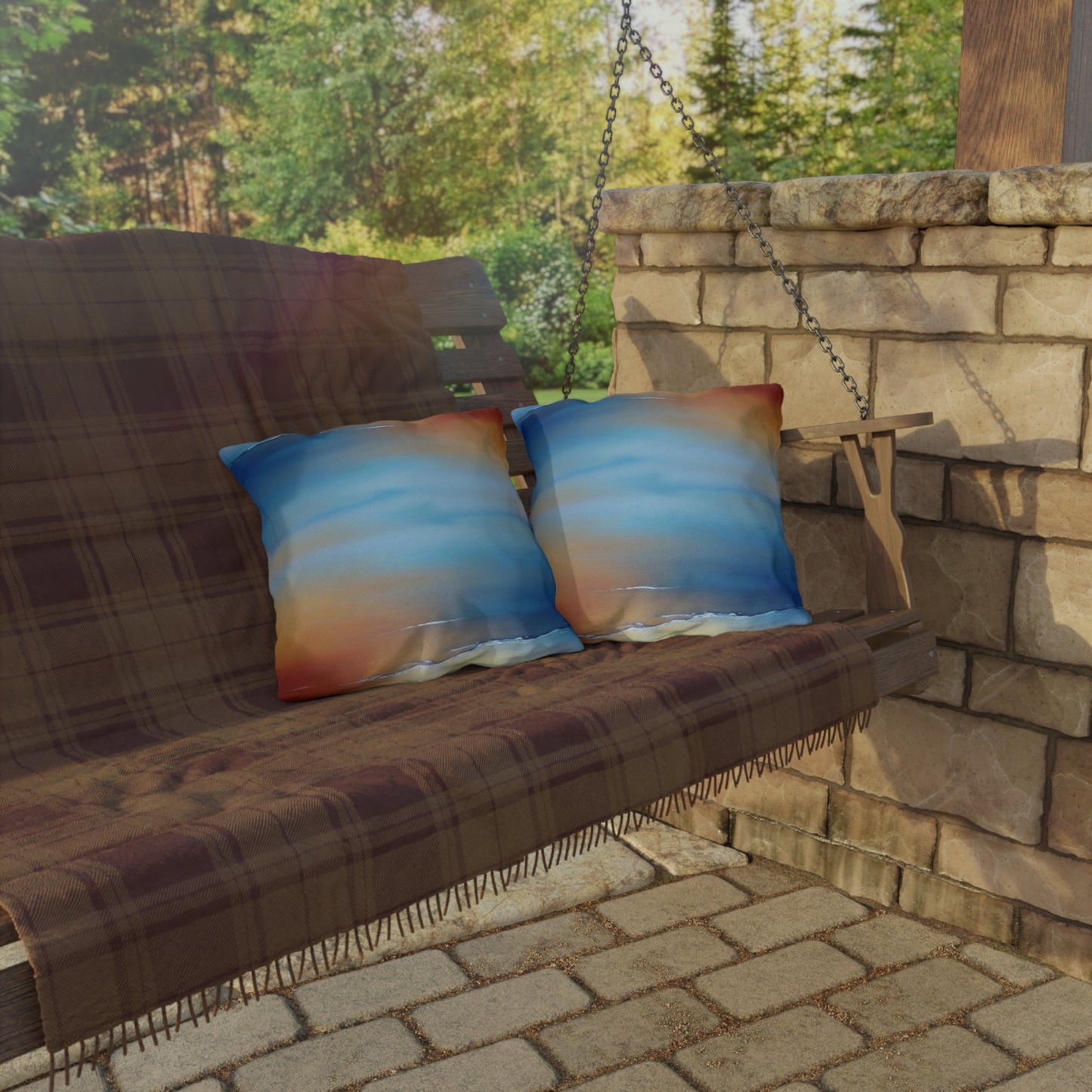 Blue Sea Red Orange Fog 16" x 16" Outdoor Pillows