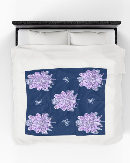 Purple White Floral Butterflies Velveteen Plush Blanket, 50" x 60"