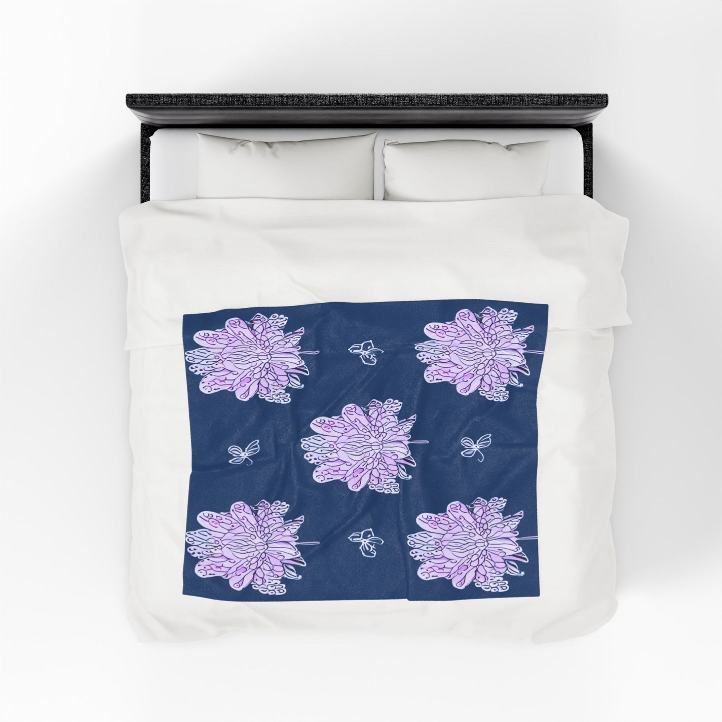 Purple White Floral Butterflies Velveteen Plush Blanket, 50" x 60"