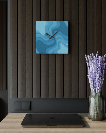 Sky Blue Wavey 10.75" x 10.75" Round or Square Acrylic Wall Clock