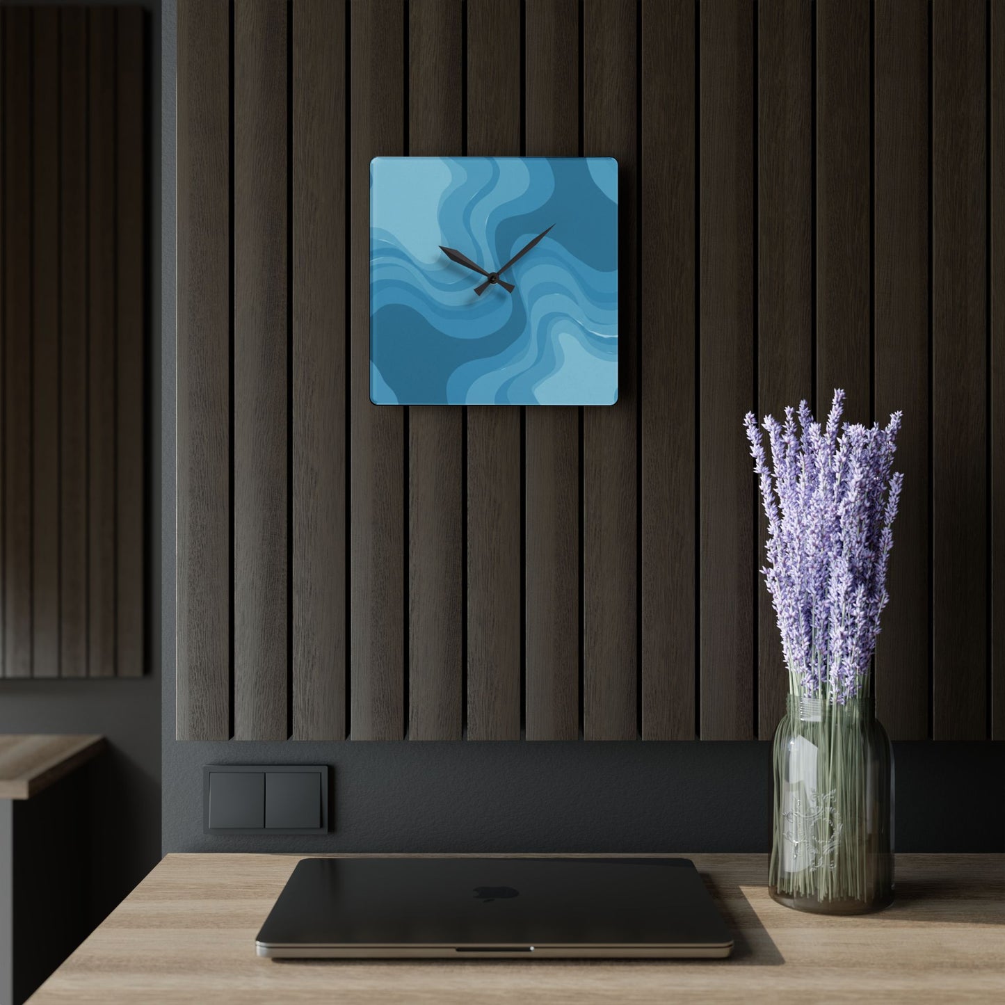 Sky Blue Wavey 10.75" x 10.75" Round or Square Acrylic Wall Clock