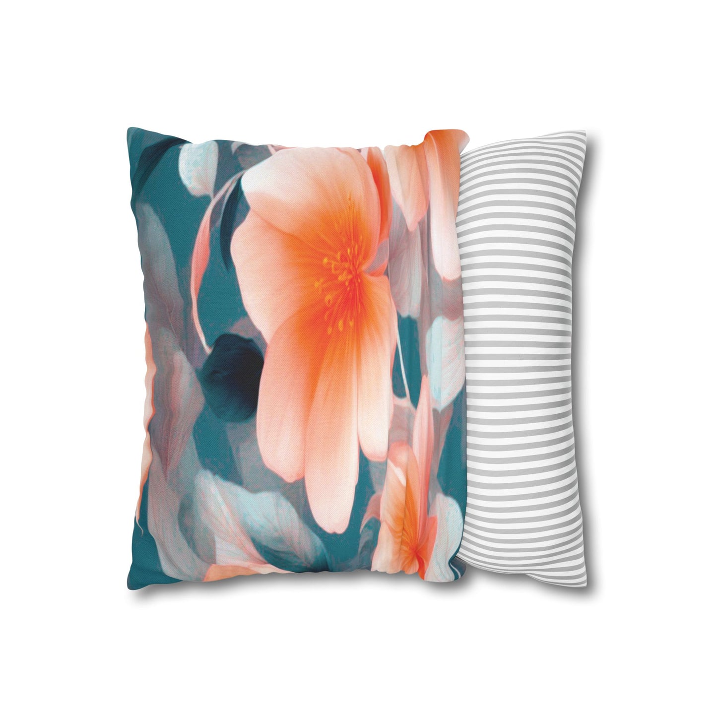 Orange Blossom Floral Bunch Spun Polyester Square Pillowcase, 14" x 14"