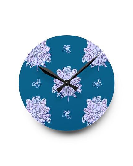 Lavender Floral Butterflies Acrylic Round Wall Clock, 8" x 8"