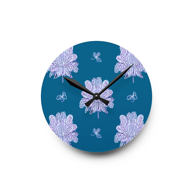 Lavender Floral Butterflies Acrylic Round Wall Clock, 8" x 8"