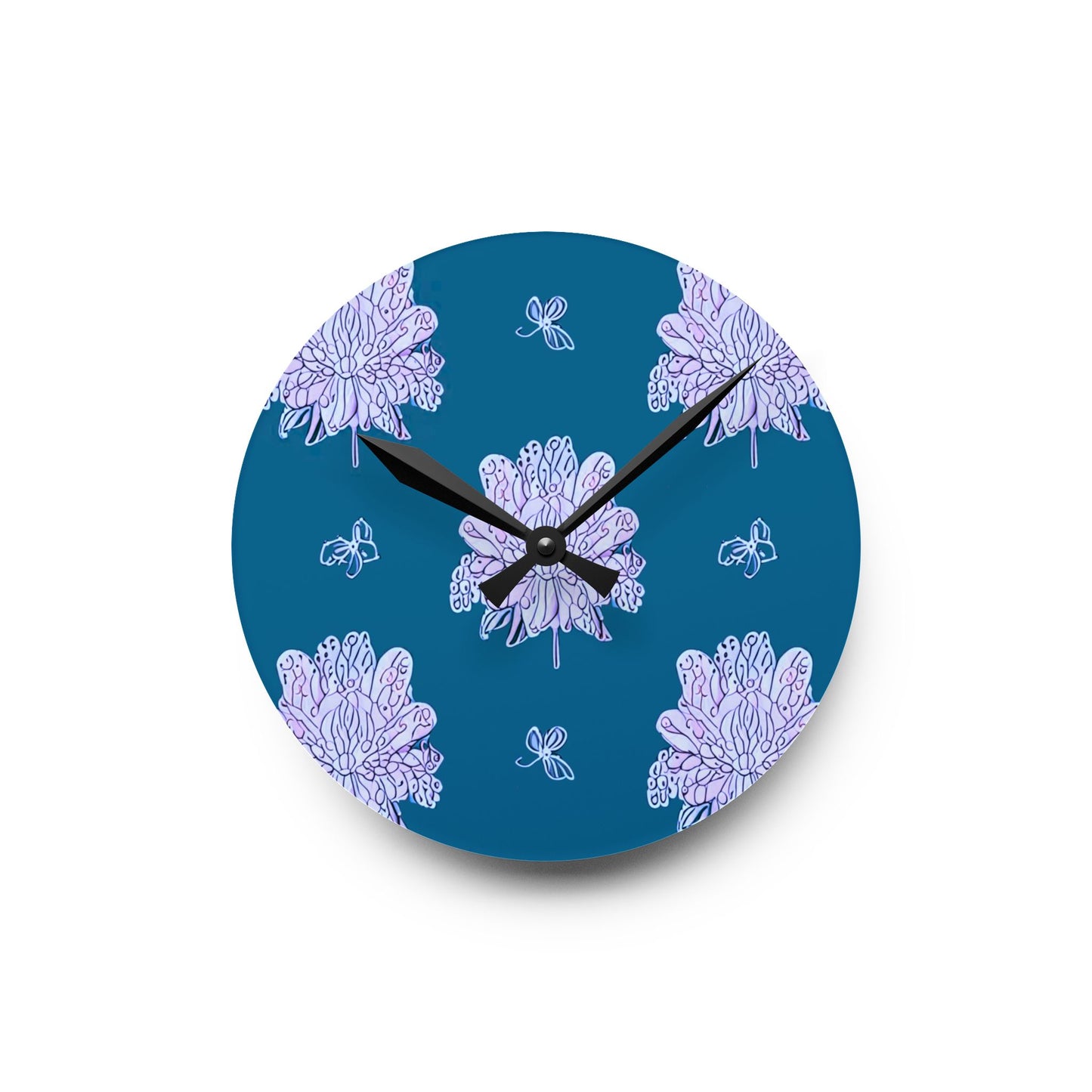 Lavender Floral Butterflies Acrylic Round Wall Clock, 8" x 8"