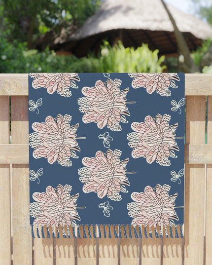 Rose White Floral Butterflies 38" × 81" Boho Beach Cloth