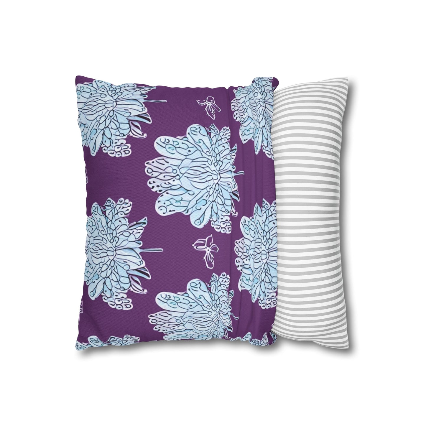 Blue Floral Butterflies Spun Polyester Square Pillowcase, 14" x 14"