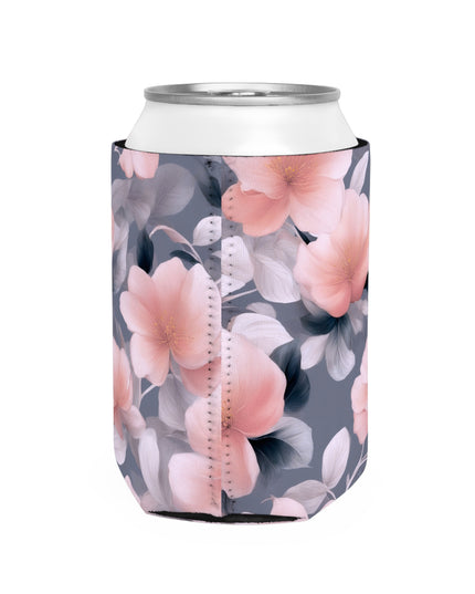Peach and Blue Gray Floral Bunch 12 oz Can Cooler Sleeve