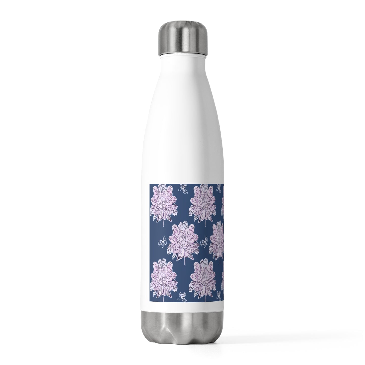 Purple White Floral Butterflies 20oz Insulated Water Bottle