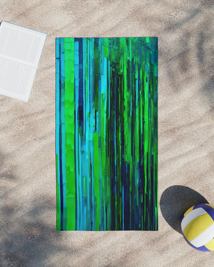 Striped Blue Green Beach Towel, 24" x 44"