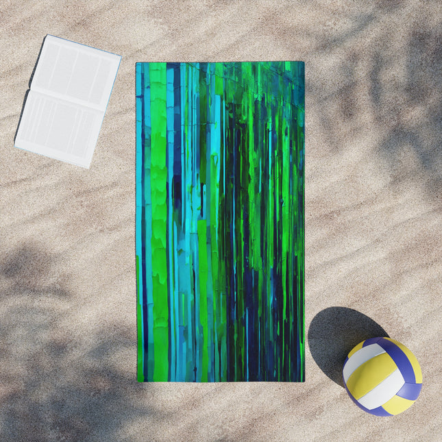 Striped Blue Green Beach Towel, 24" x 44"