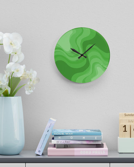 Greenie Meanie Wavey 10.75" x 10.75" Round or Square Acrylic Wall Clock