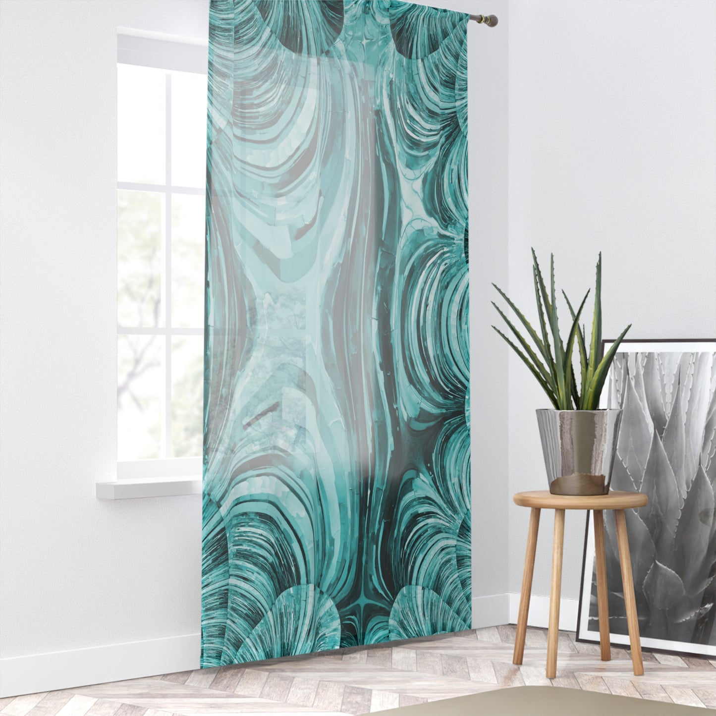 Uzi Spiral Tif Sheer Window Curtain, 50" x 84", partially transparent