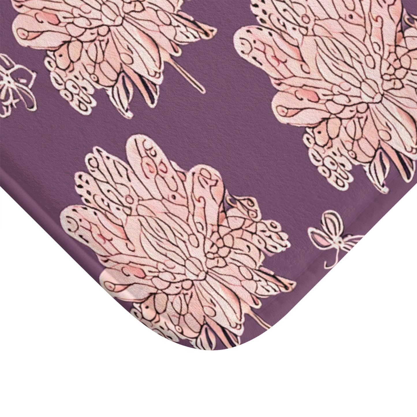 Pink Floral Butterflies 34" x 21" Bath Mat