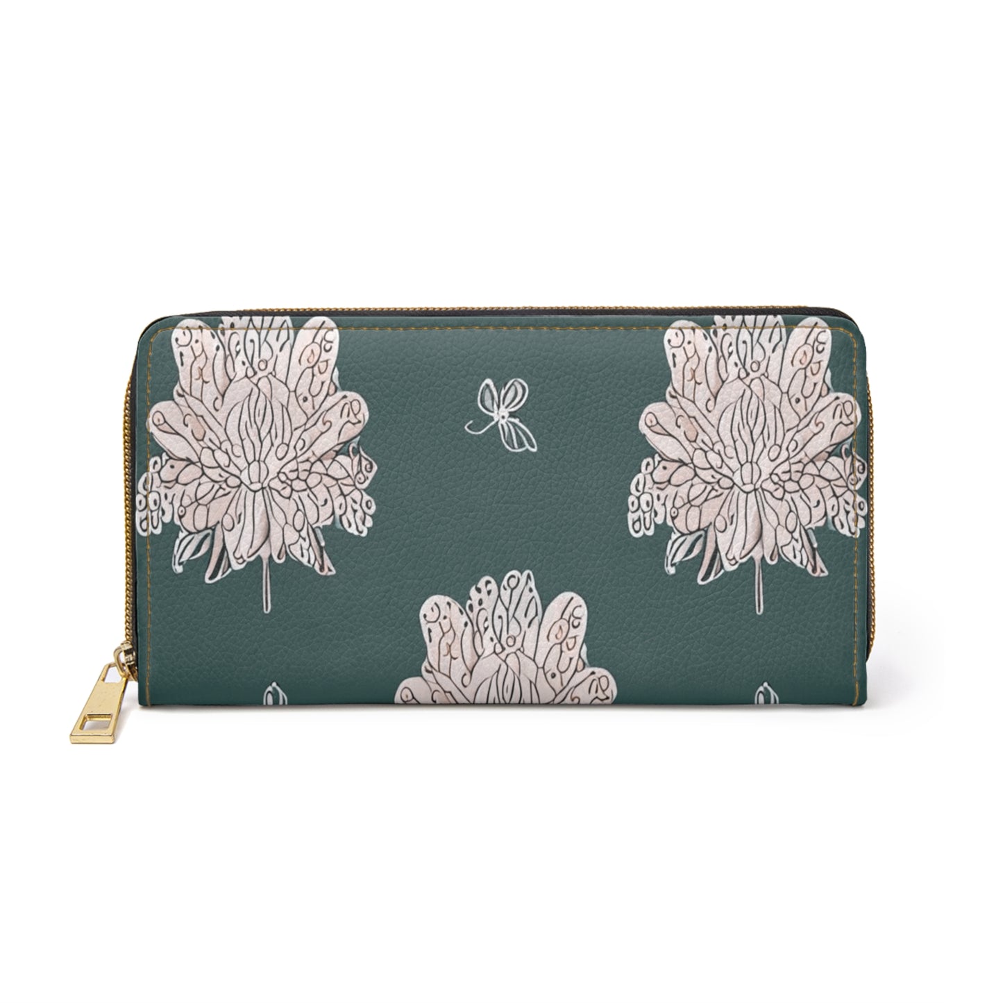 Soft White Floral Butterflies Elegant Abstract Zipper Wallet - Stylish & Functional Accessory for Everyday Use