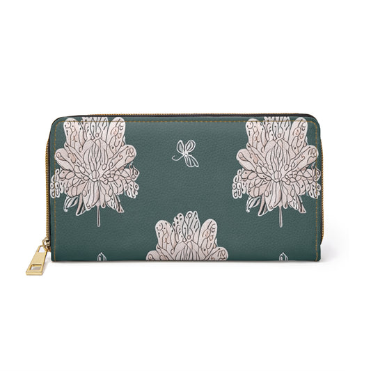 Soft White Floral Butterflies Elegant Abstract Zipper Wallet - Stylish & Functional Accessory for Everyday Use