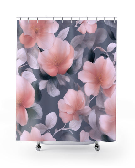 Peach and Blue Gray Floral Bunch Shower Curtains, 71" x 74"