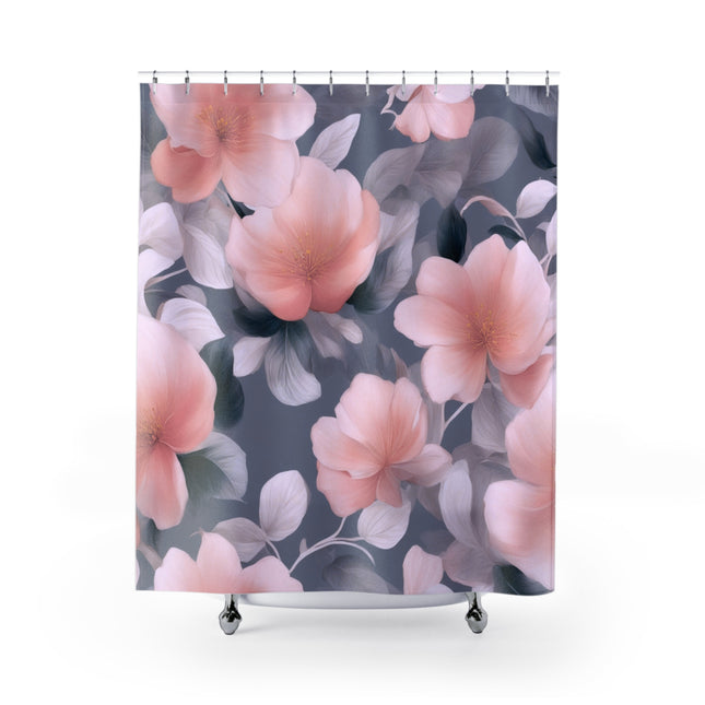 Peach and Blue Gray Floral Bunch Shower Curtains, 71" x 74"