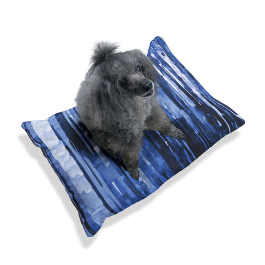 Striped Deep Blue Pastels 28" × 18" Pet Bed