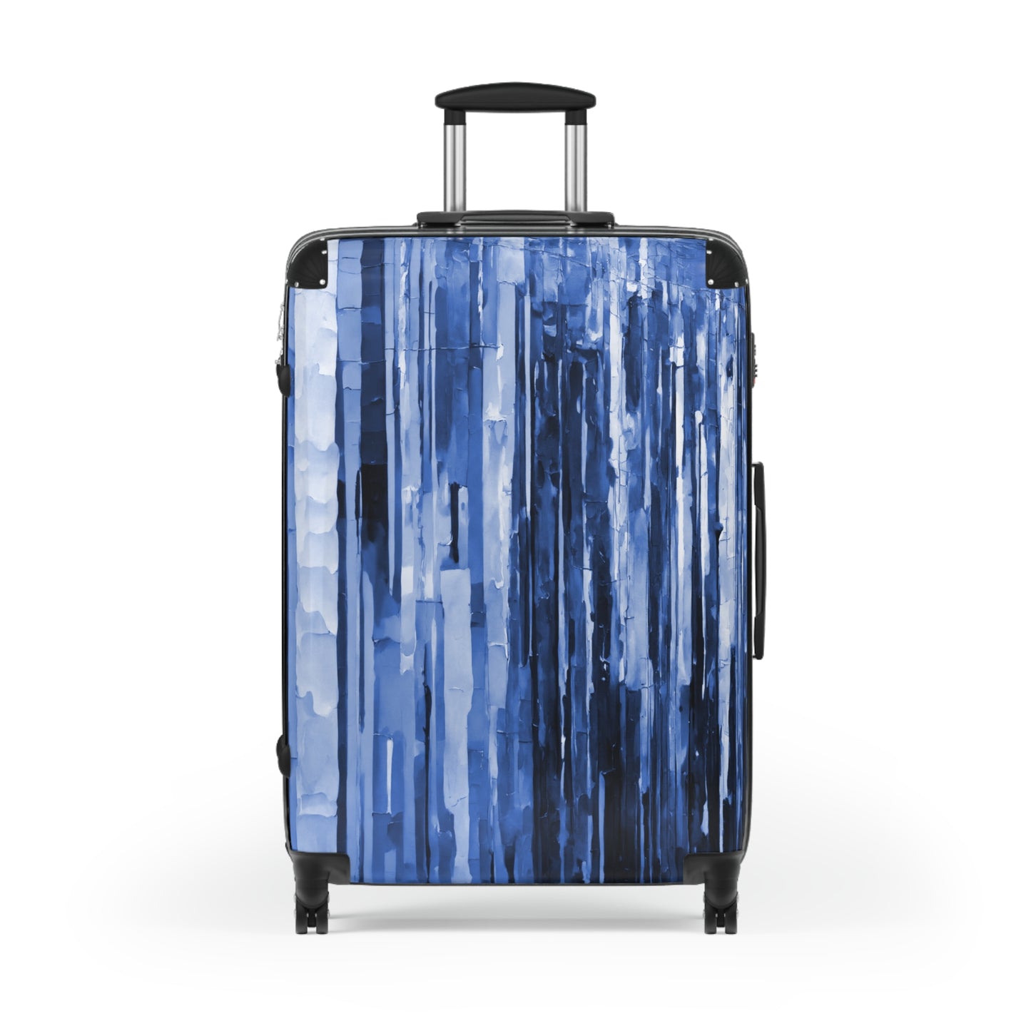 Striped Deep Blue Large Suitcase with built in lock, 4 double-wheels, telescopic handle, and ABS back hard-shell