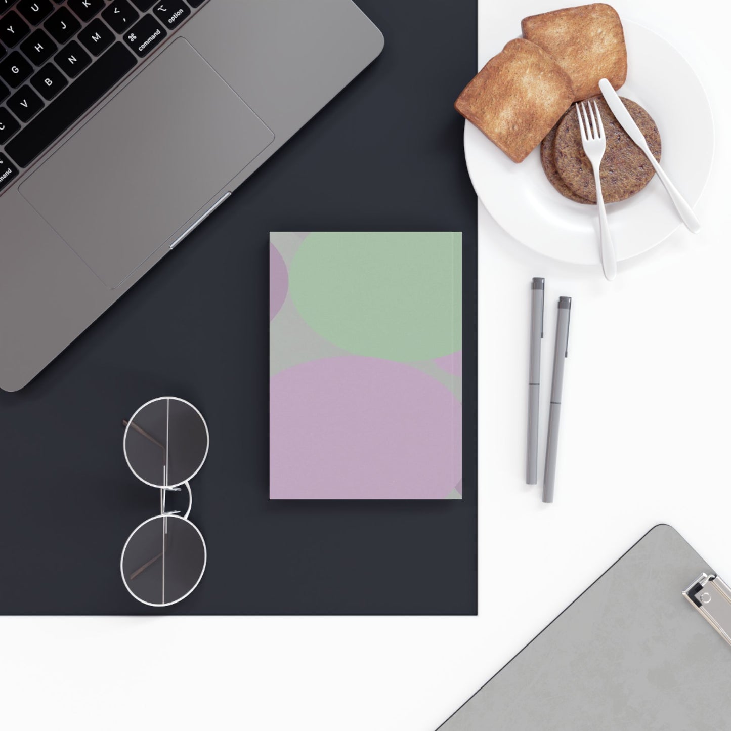 Pastel Lavender Purple and Soft Green Patches 5.2" x 7.4" Hard Backed Journal with 128 blank pages
