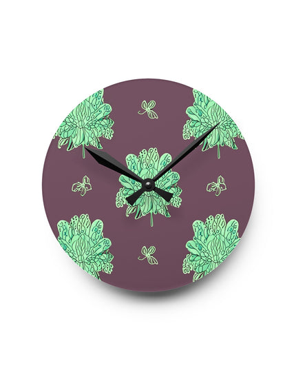 Mint Green Floral Butterflies Acrylic Round Wall Clock, 8" x 8"