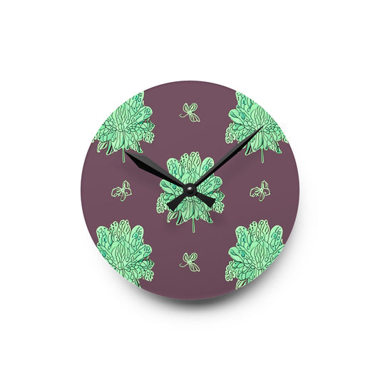 Mint Green Floral Butterflies Acrylic Round Wall Clock, 8" x 8"