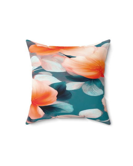 Orange Blossom Floral Bunch Faux Suede Square Pillow, 14" x 14"
