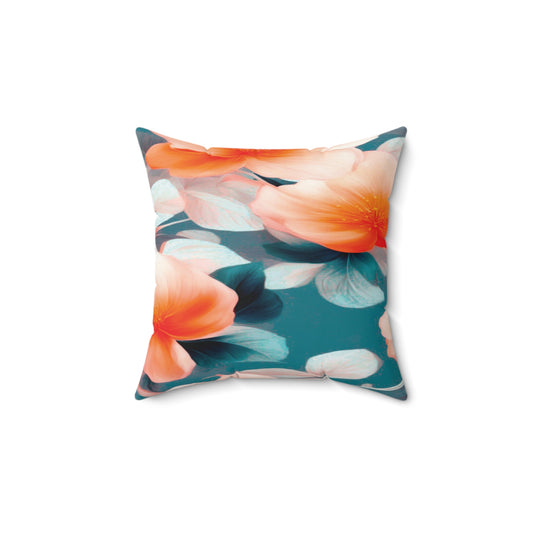 Orange Blossom Floral Bunch Faux Suede Square Pillow, 14" x 14"
