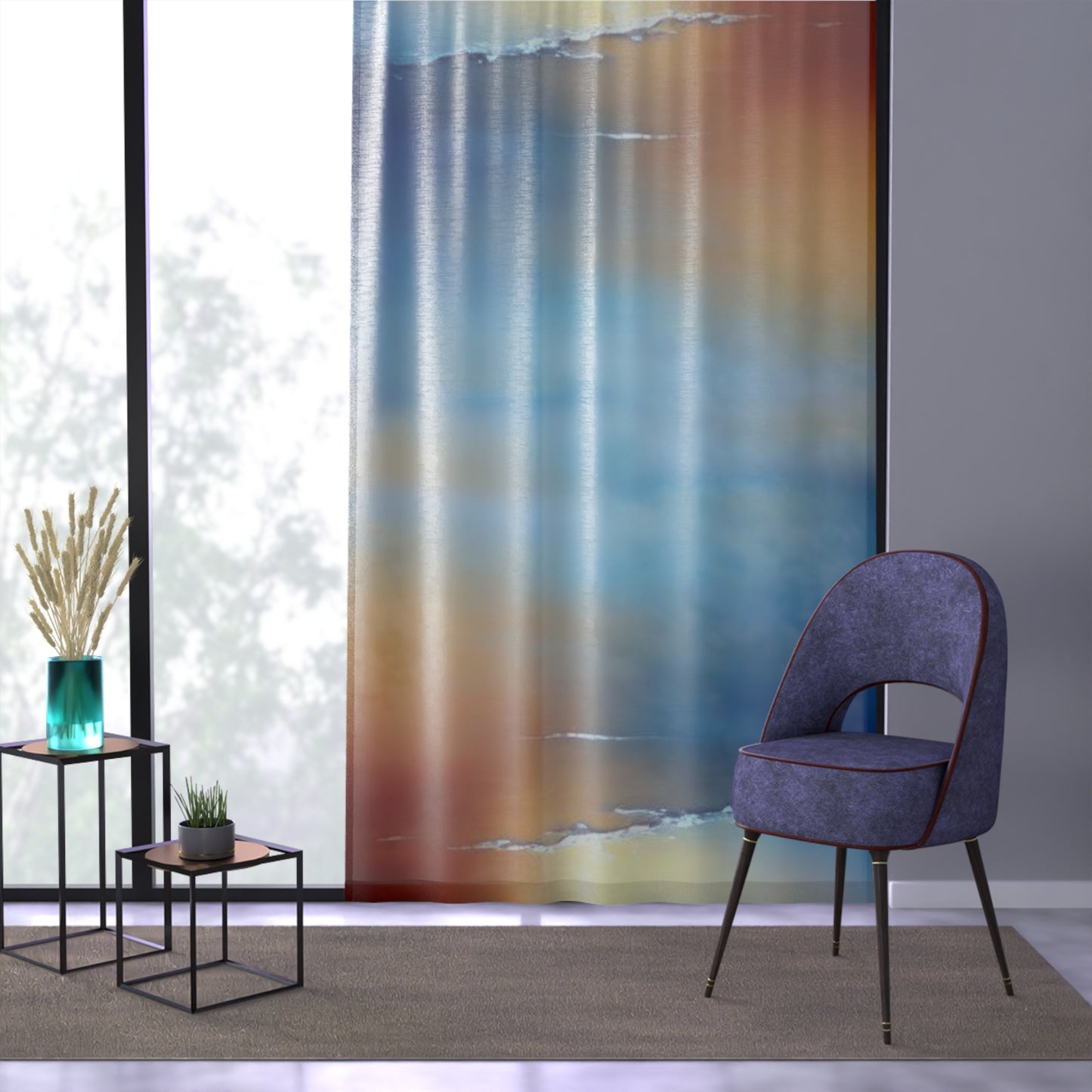Blue Sea Red Orange Fog Window Curtain, 50" x 84", partially transparent