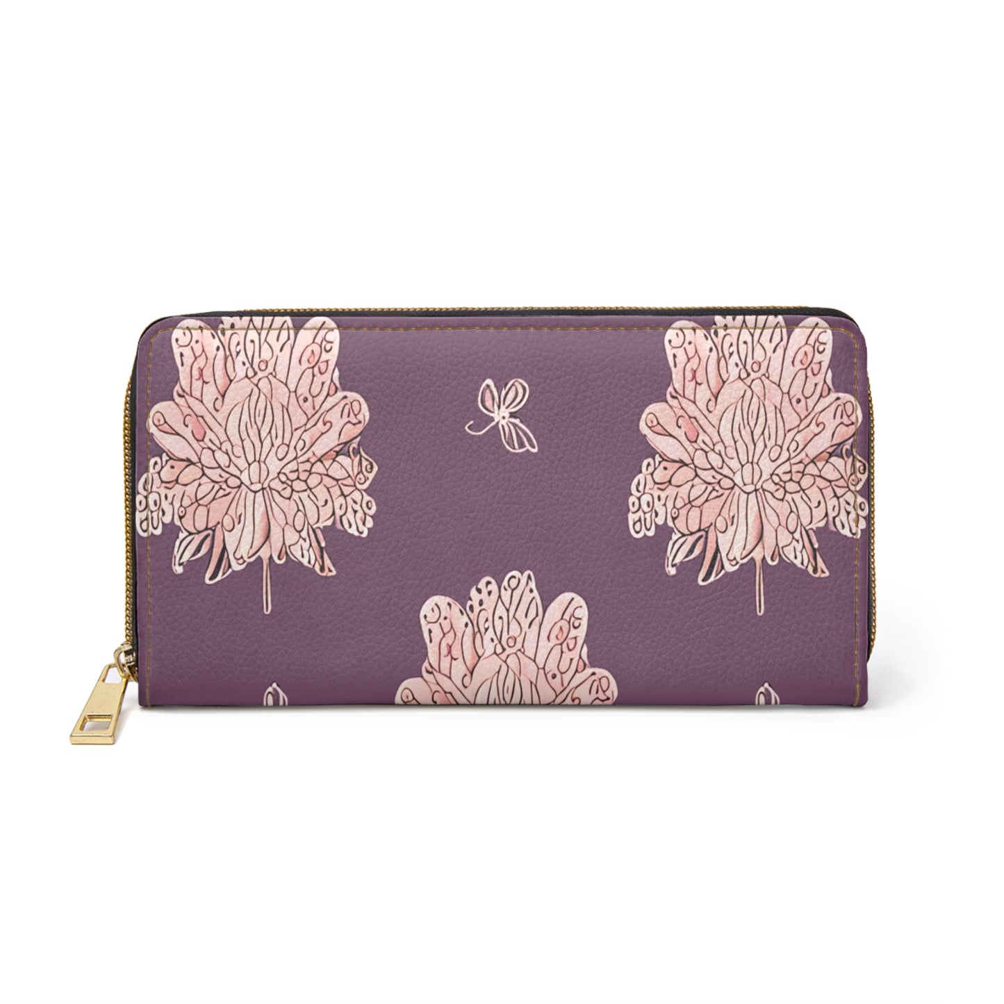 Pink Floral Butterflies Elegant Abstract Zipper Wallet - Stylish & Functional Accessory for Everyday Use