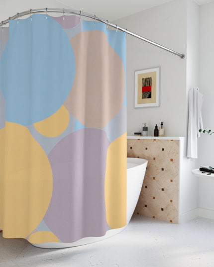 Pastel Baby Blue and Peach Patches Shower Curtains, 71" x 74"