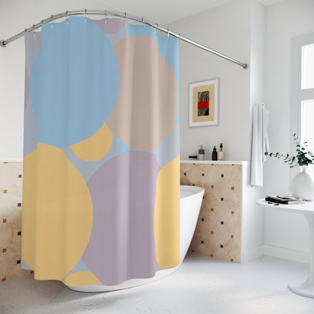 Pastel Baby Blue and Peach Patches Shower Curtains, 71" x 74"