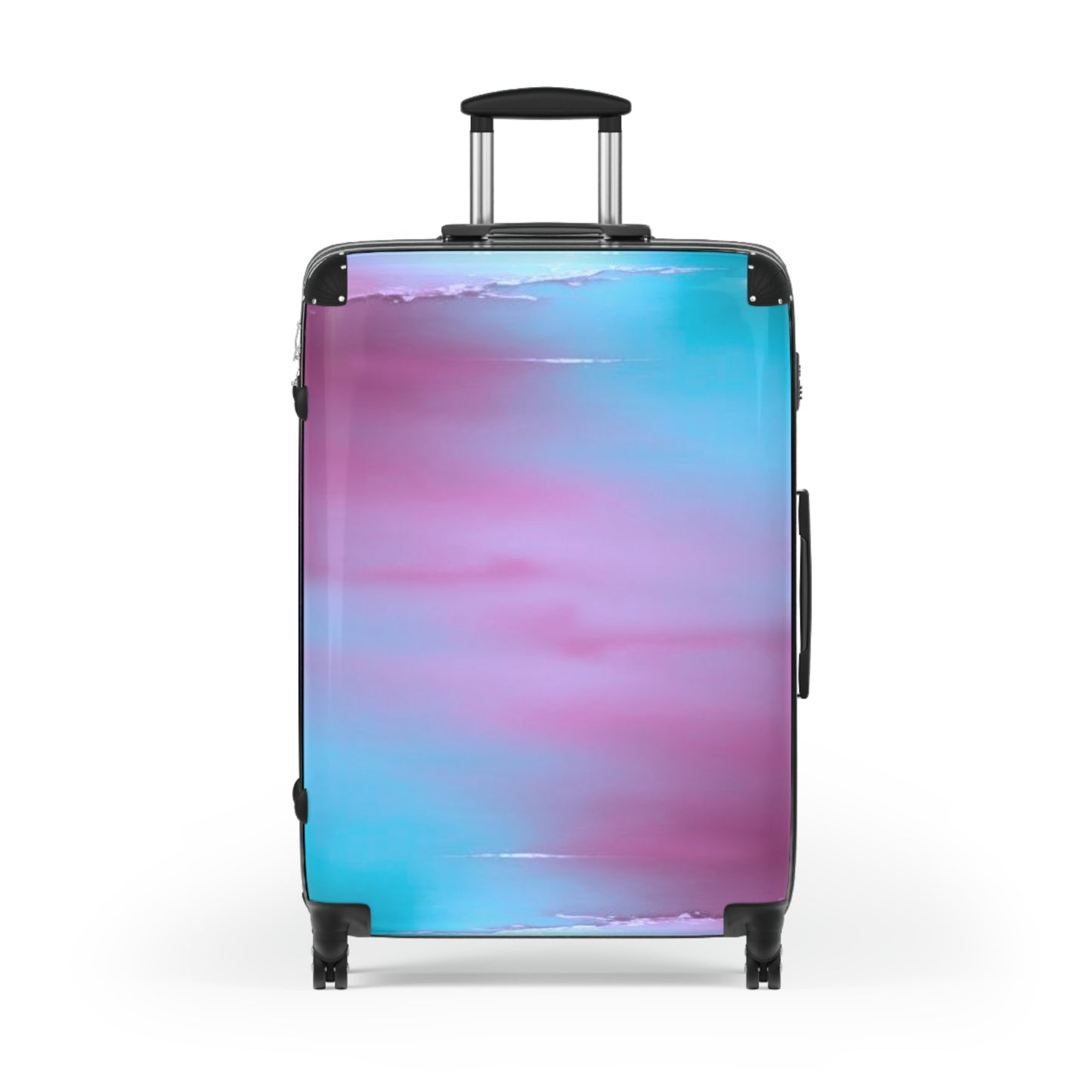 Wine Sea Blue Fog Large Suitcase with built in lock, 4 double-wheels, telescopic handle, and ABS back hard-shell