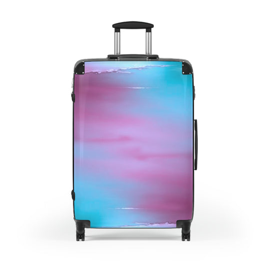 Wine Sea Blue Fog Large Suitcase with built in lock, 4 double-wheels, telescopic handle, and ABS back hard-shell