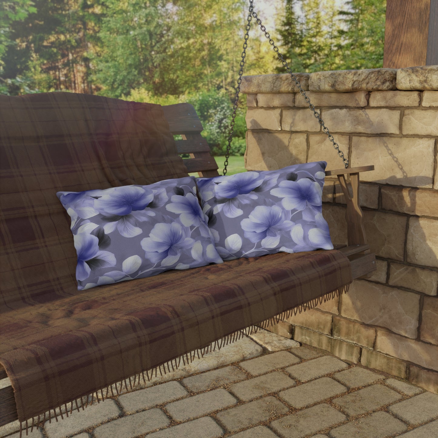 Indigo Blossom Floral Bunch Outdoor Pillow, 20" x 14"