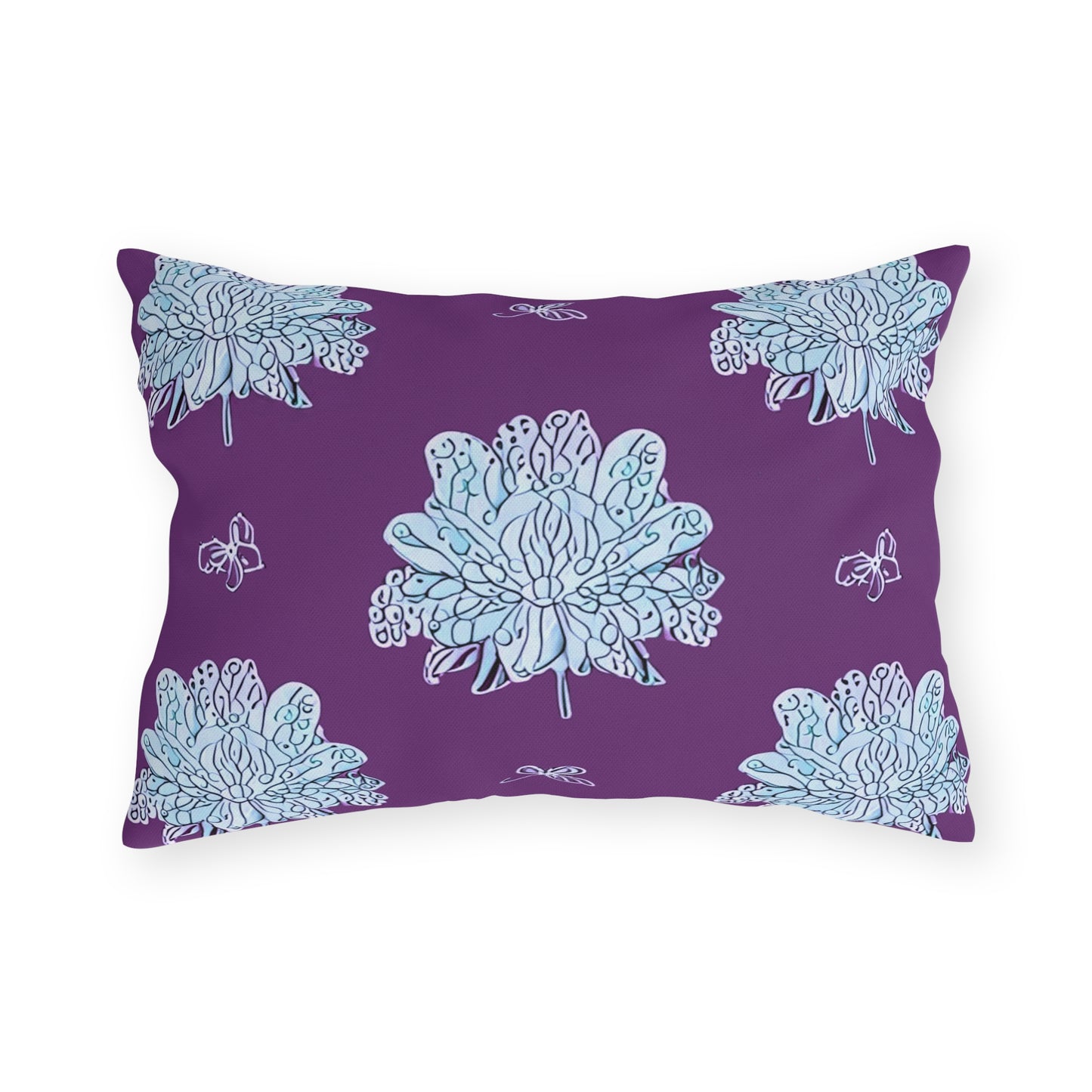 Blue Floral Butterflies 20" x 14" Outdoor Pillow