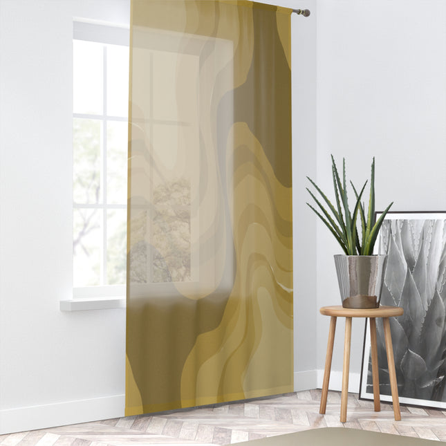Brown Wavey Sheer Window Curtain, 50" x 84", partially transparent