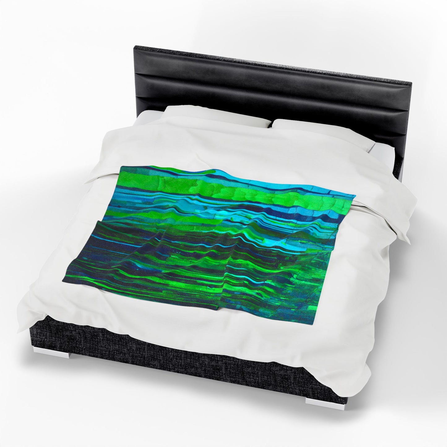 Striped Blue Green Velveteen Plush Blanket, 50" x 60"