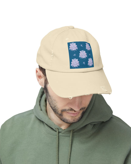 Lavender Floral Butterflies Unisex Distressed Cap