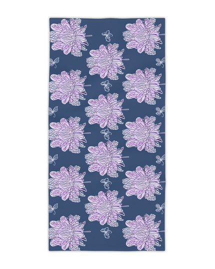 Purple White Floral Butterflies Beach Towel, 30" x 60"