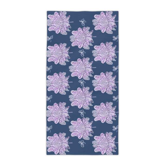 Purple White Floral Butterflies Beach Towel, 30" x 60"