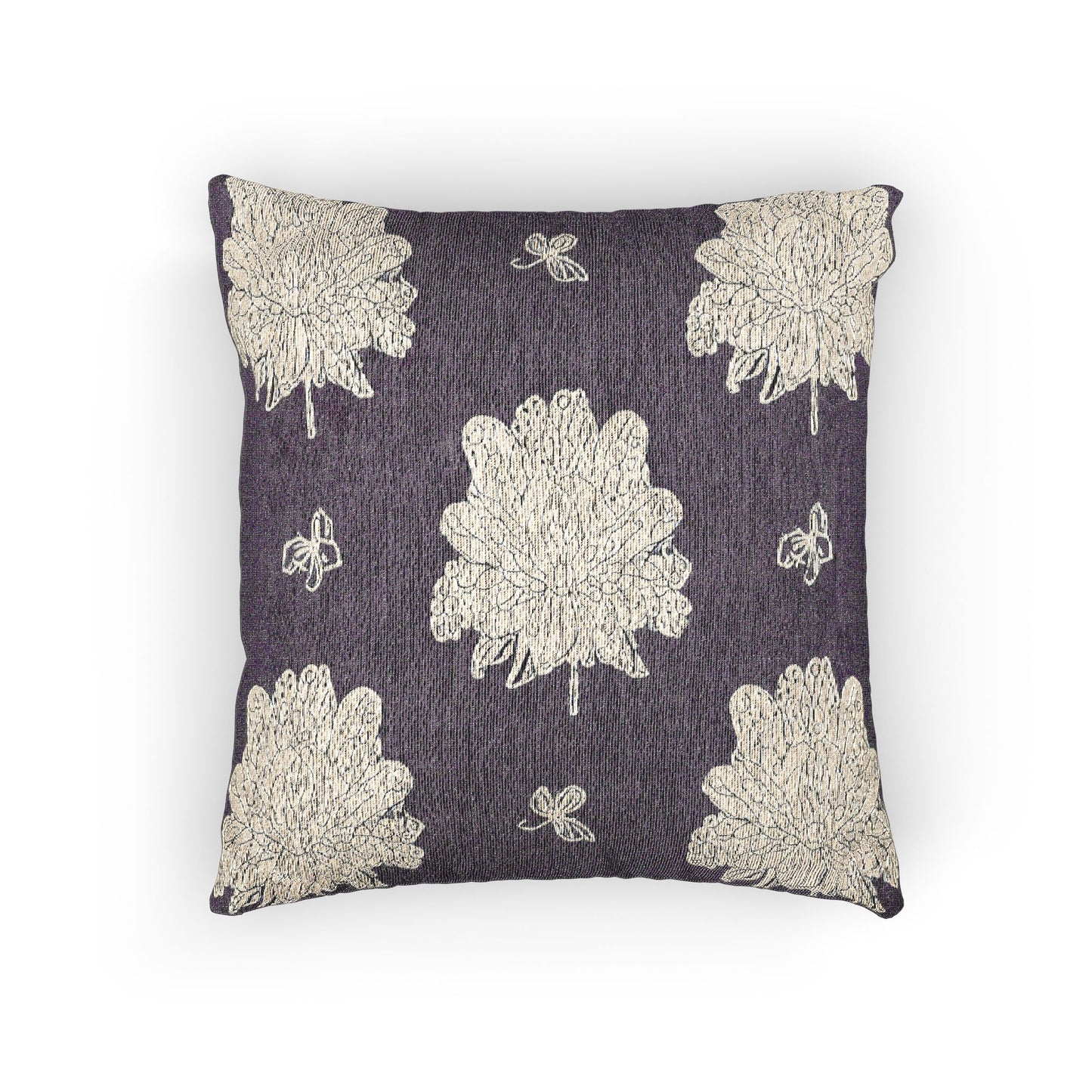 White Floral Butterflies Woven Pillow, 17" x 18"