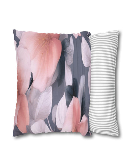 Peach and Blue Gray Floral Bunch Spun Polyester Square Pillowcase, 14" x 14"