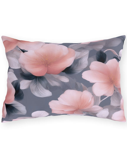 Peach and Blue Gray Floral Bunch Outdoor Pillow, 20" x 14"