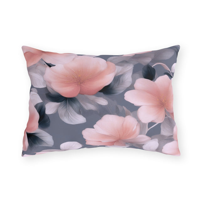 Peach and Blue Gray Floral Bunch Outdoor Pillow, 20" x 14"