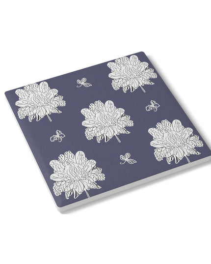 White Floral Butterflies 4" x 4" Square Ceramic Coaster